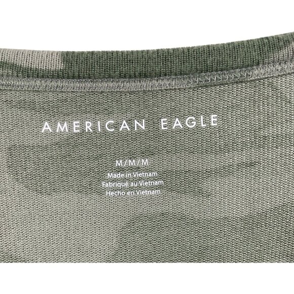 American Eagle Green Camo Long Sleeve Pullover Shirt V Neck Women Size Medium - Picture 5 of 9